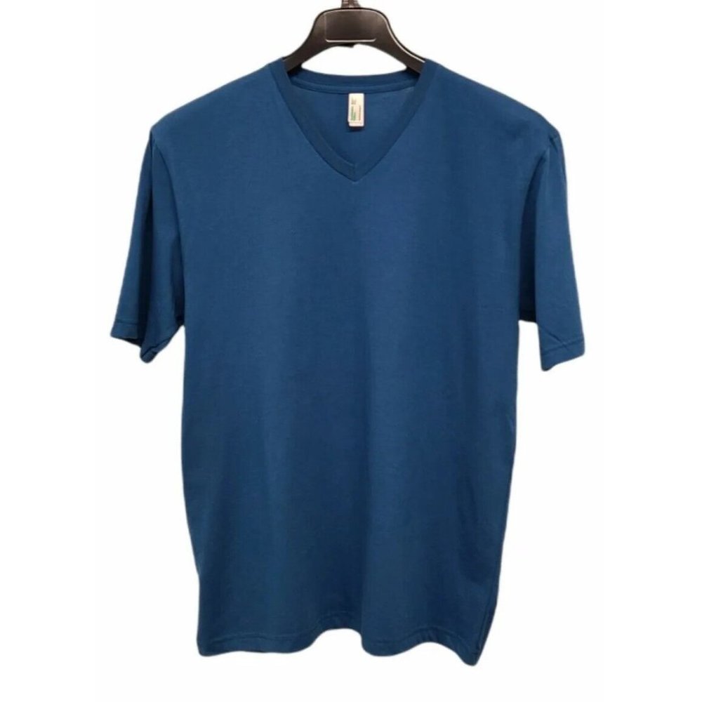 American Apparel Shirt Mens Large V Neck Sustainable Tee 100% Fine Cotton Blue
